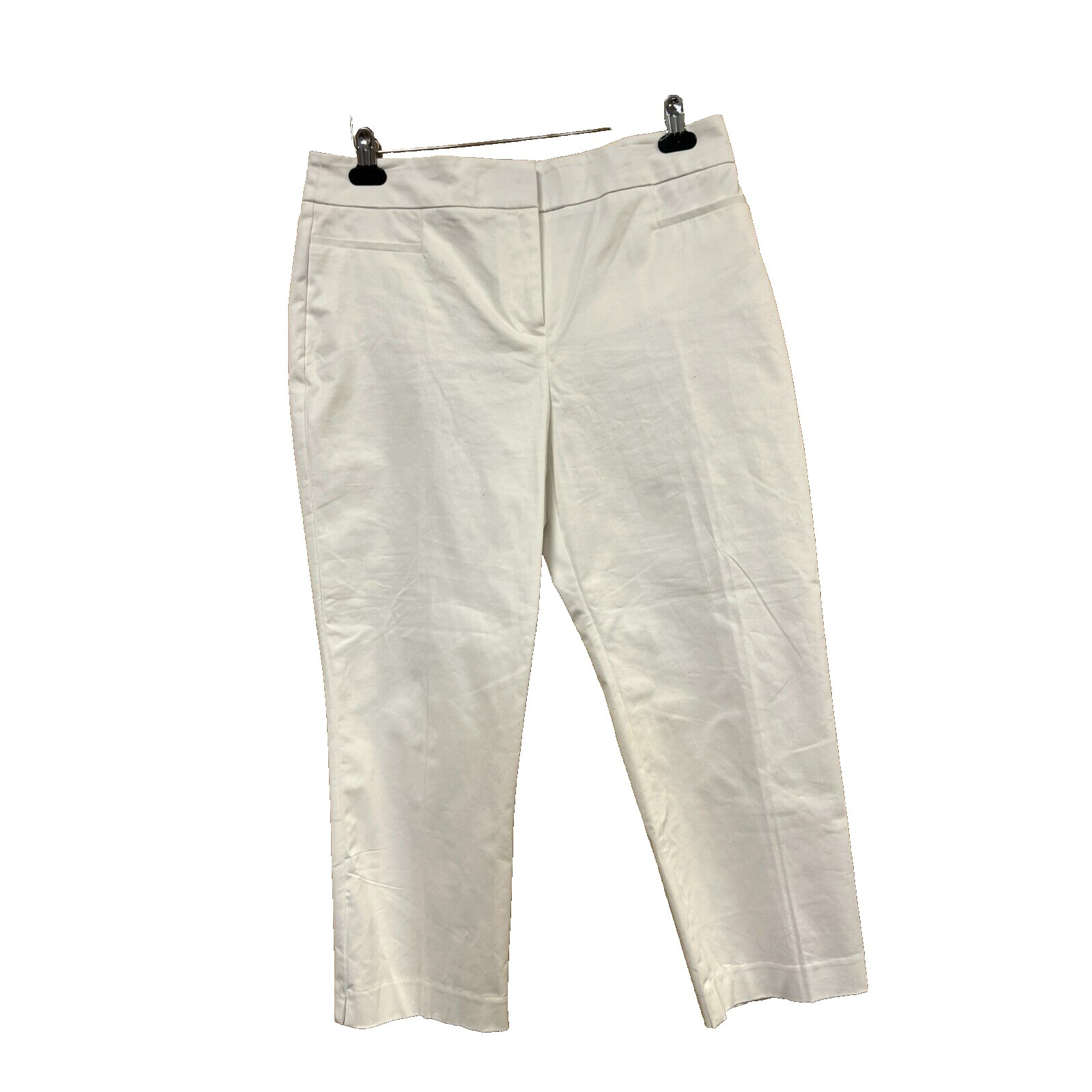 Ann Taylor Factory Crop Pant White Cotton Blend Front Closure Pockets Sz 10